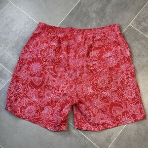 Sunspel Swim Shorts XXL Red Floral Leaf Drawstring Luxury Trunks